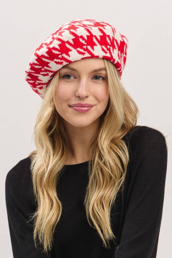 3AM BY H&D ACCESSORIES - Wholesale Beret - Women's - Houndstooth Knit Beret1