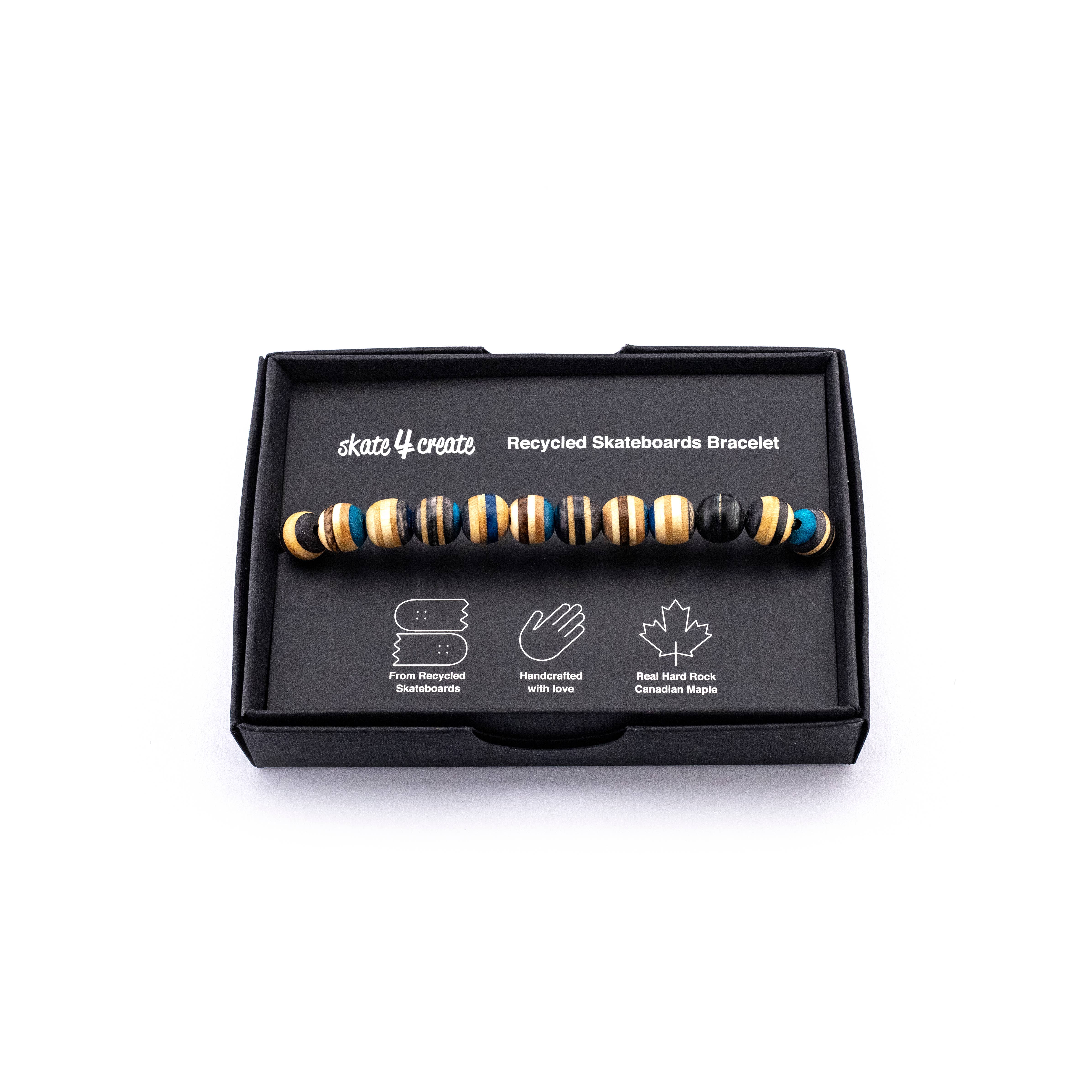 Skate4create – Engroshandel Perlearmbånd – Blåt Armbånd med Perler af Genanvendte Træskateboards3