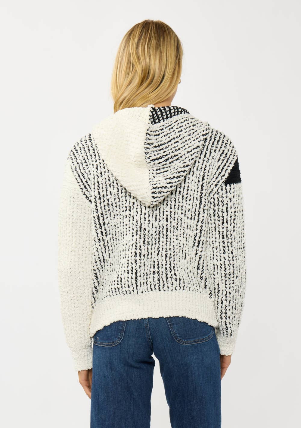 CREAM BLACK Color Block Popcorn Knit Sweater Jacket for wholesale on Faire2