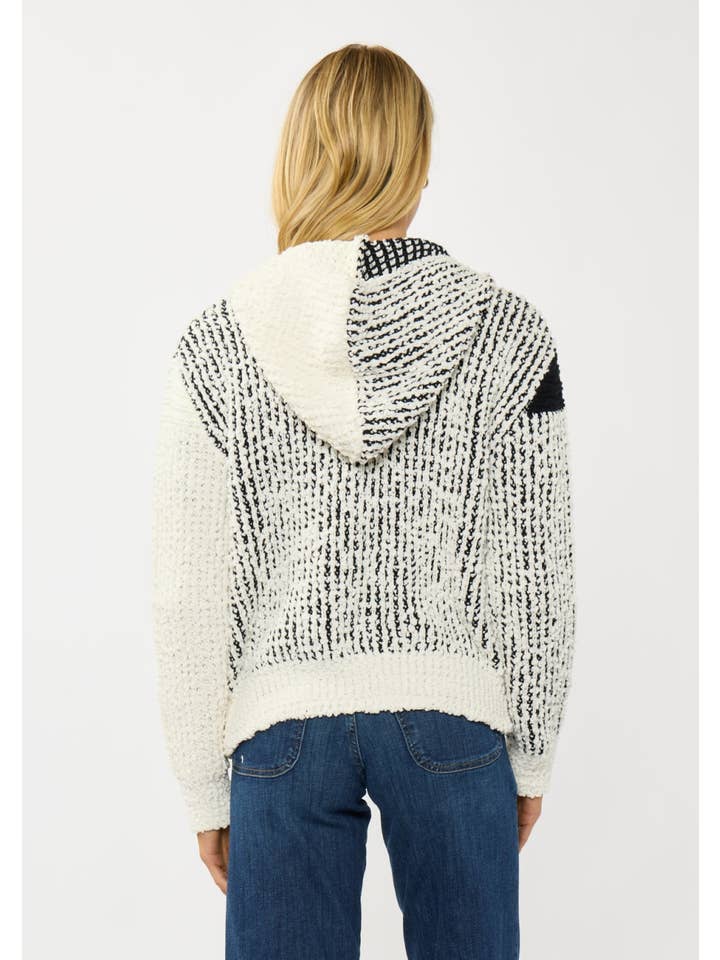 CREAM BLACK Color Block Popcorn Knit Sweater Jacket for wholesale on Faire2