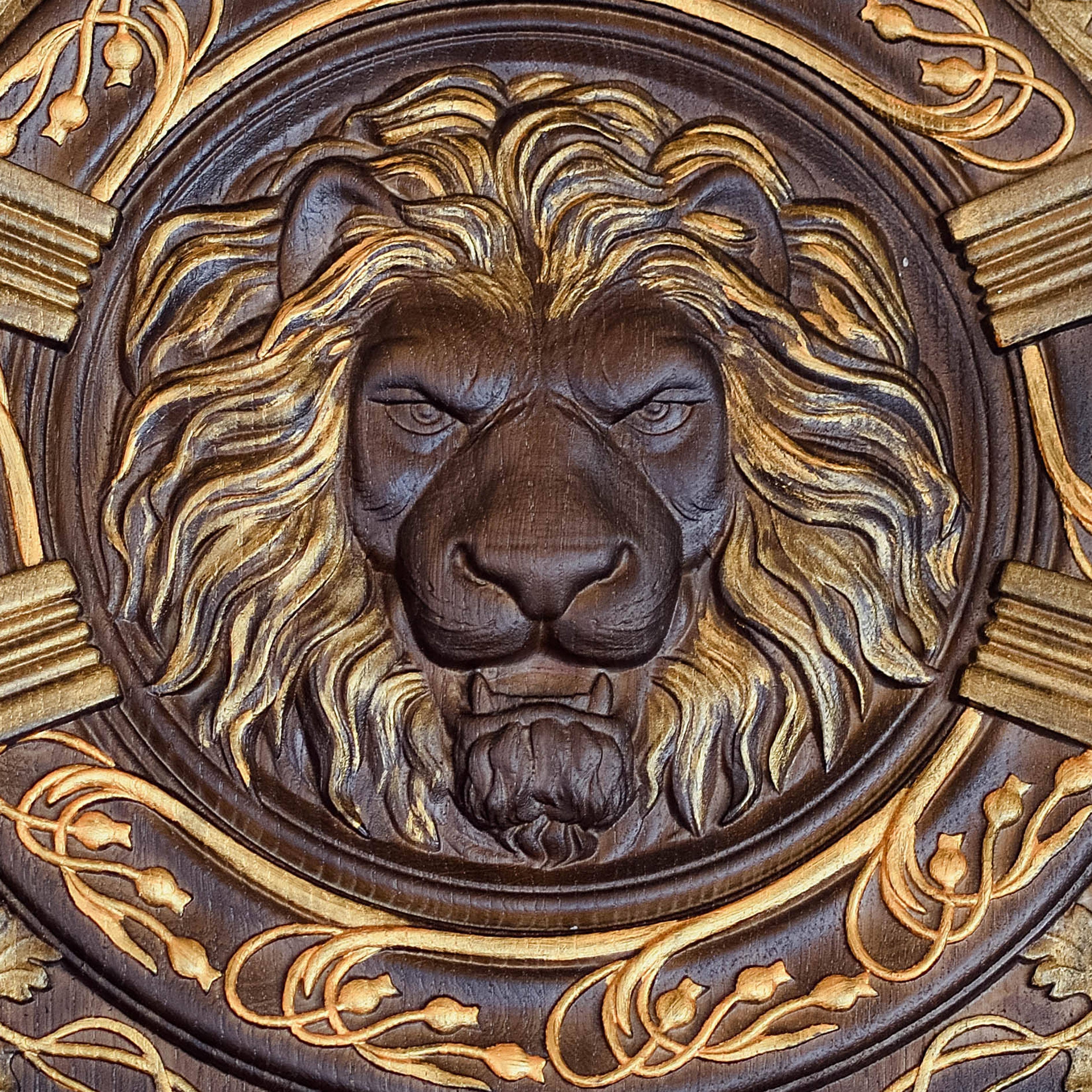 KozakWorkshop - Wholesale Plaque - Lion Head squared wooden carved plaque christian decor1