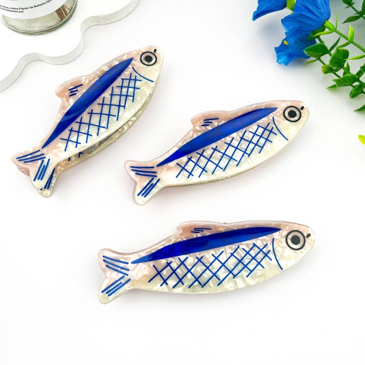12cm Oversized Sardine Print Acrylic Hair Claw Clip for wholesale by mildstyles