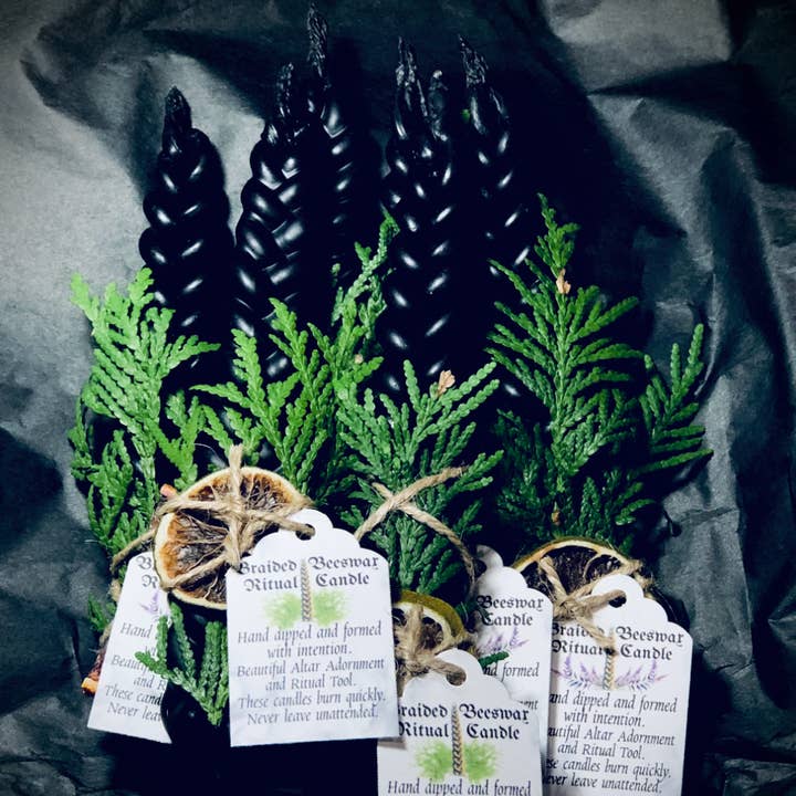 BlakByrd Botanika - Wholesale Tapered Candle/Candlestick - BLAK MAGICK Braided Beeswax Candle3