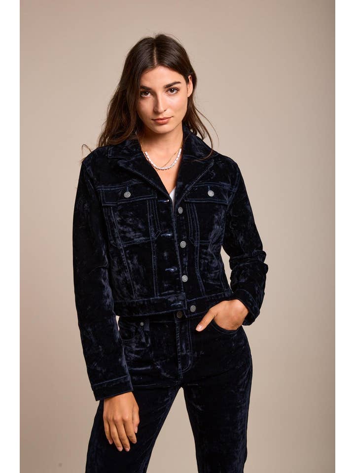 Bleu marine Toxik3 veste courte velours for wholesale on Faire