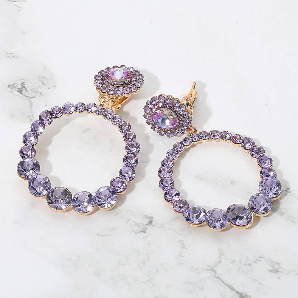 Sensibling Corp. – wholesale Clip-on earrings – Round Faceted Stone Ring Dangle Evening Clip On Earrings12