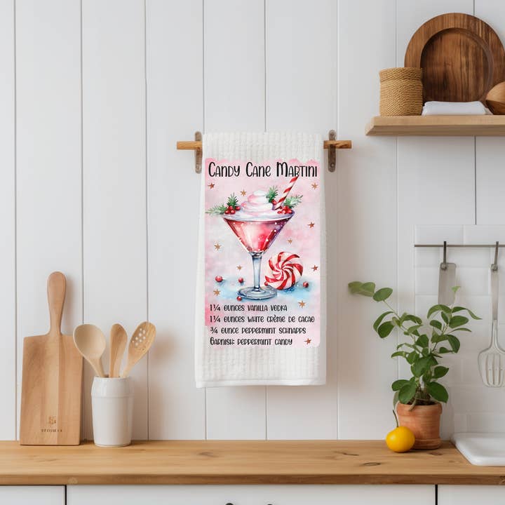 Candy Cane Martini Tea Towel for wholesale by JAC Wholesale