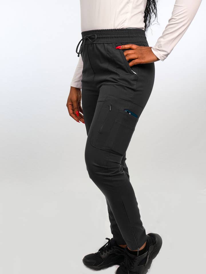 ANTIMICROBIAL LISA SLIM-FIT 8-POCKET JOGGER PANTS BLACK for wholesale by Wozo Uniforms