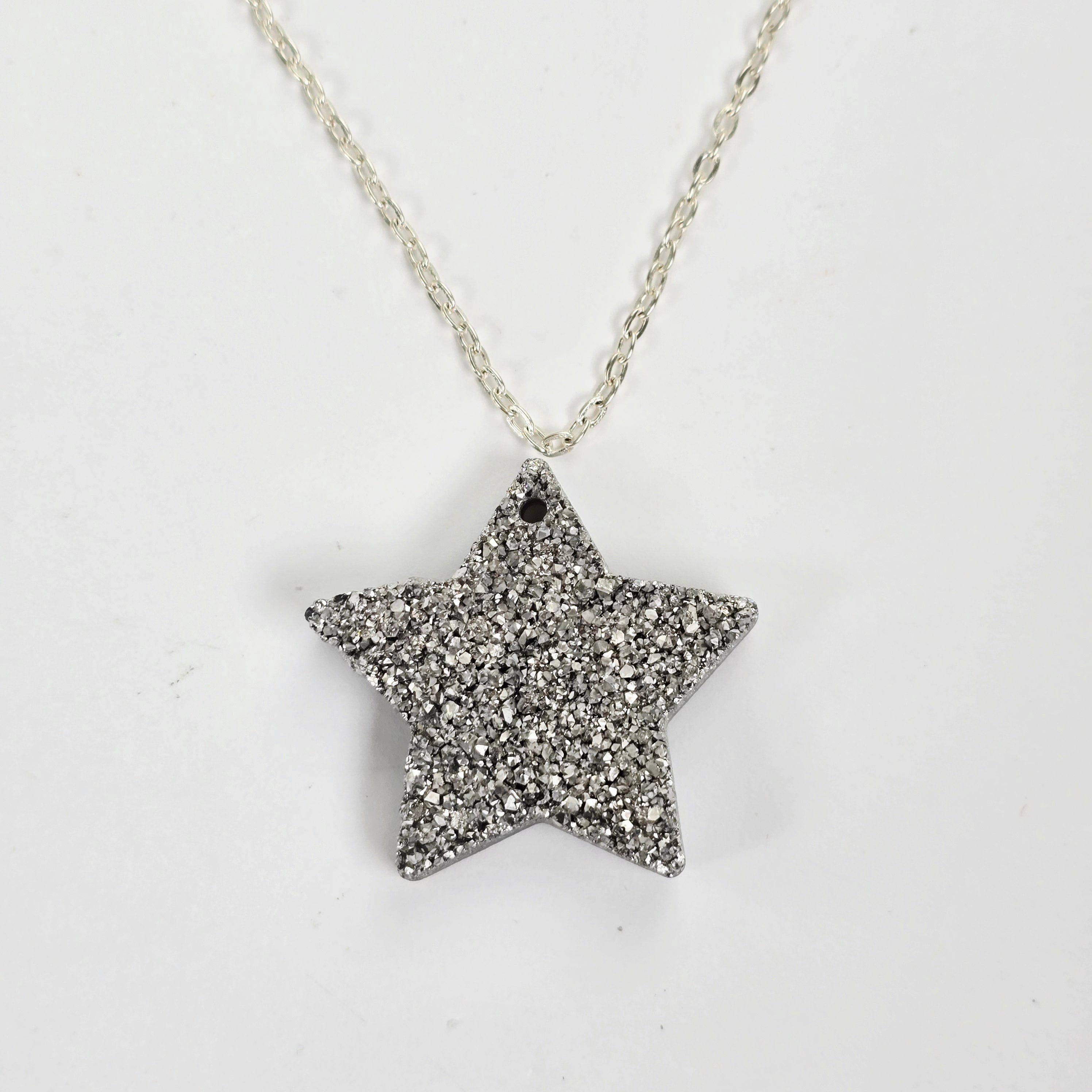 Rock Paradise - Wholesale Individual Charm/Pendant - Mystic Silver Titanium Coated Druzy Crystal Star Pendants - Top Front Drilled3