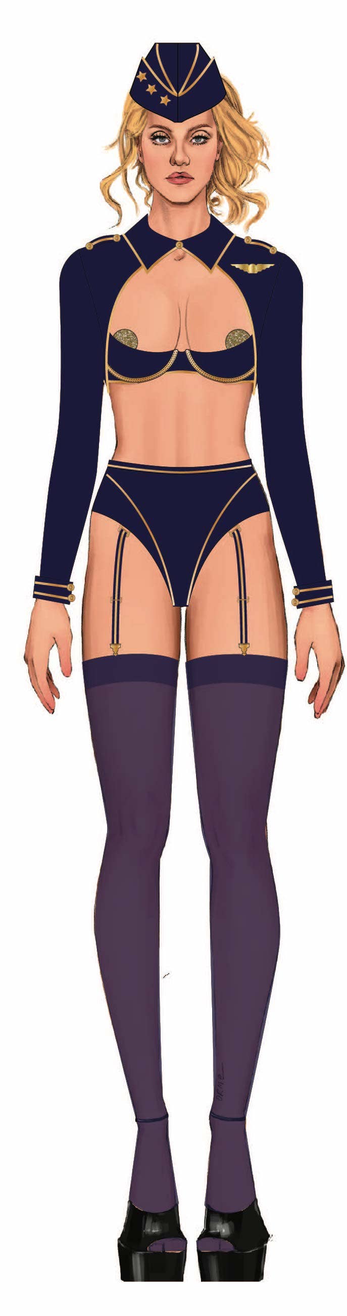 Navy Gold FLYING HIGH PILOT BRA TOP, HIWAIST PANTY & HAT SET for wholesale on Faire6