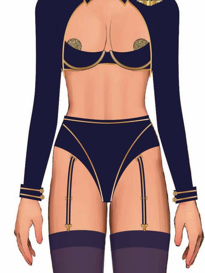 Navy Gold FLYING HIGH PILOT BRA TOP, HIWAIST PANTY & HAT SET for wholesale on Faire6