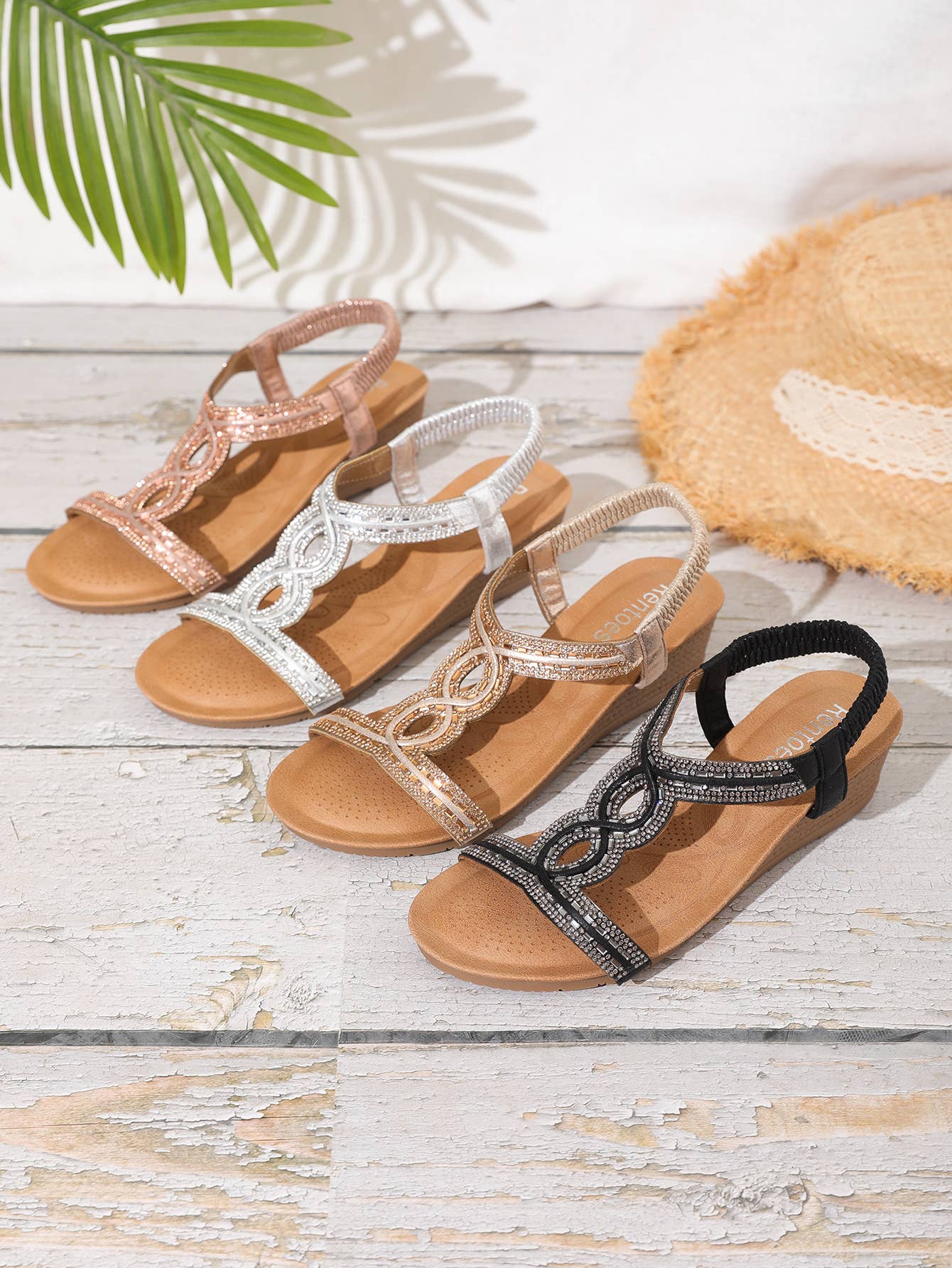 Rentoes – wholesale Sandals – Women's – Ladies' Full Diamante Braided Strap Wedged Sandal JS698-3126