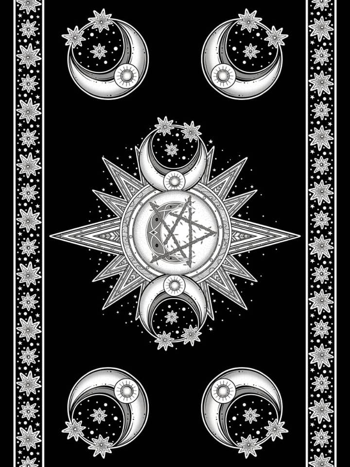 55x83 Cotton B/W Sun moon Pentagram Tapestry for wholesale by Rising International Inc