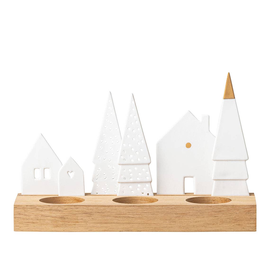 Räder - Wholesale Christmas Decoration - Porcelain & Wood Holiday Village Tealight Holder Set1