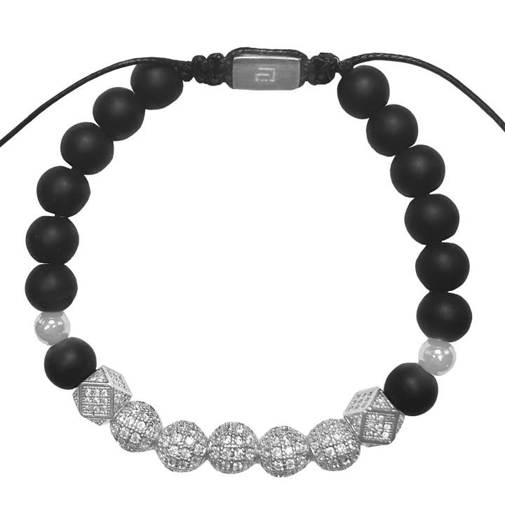 Bracelet en perles de pierres précieuses noir et argent. pour la vente par AAB Style Inc.