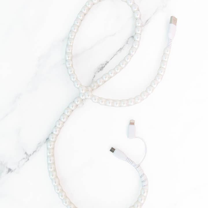 Beaded Phone Charger | Pearl for wholesale by Golden Thread
