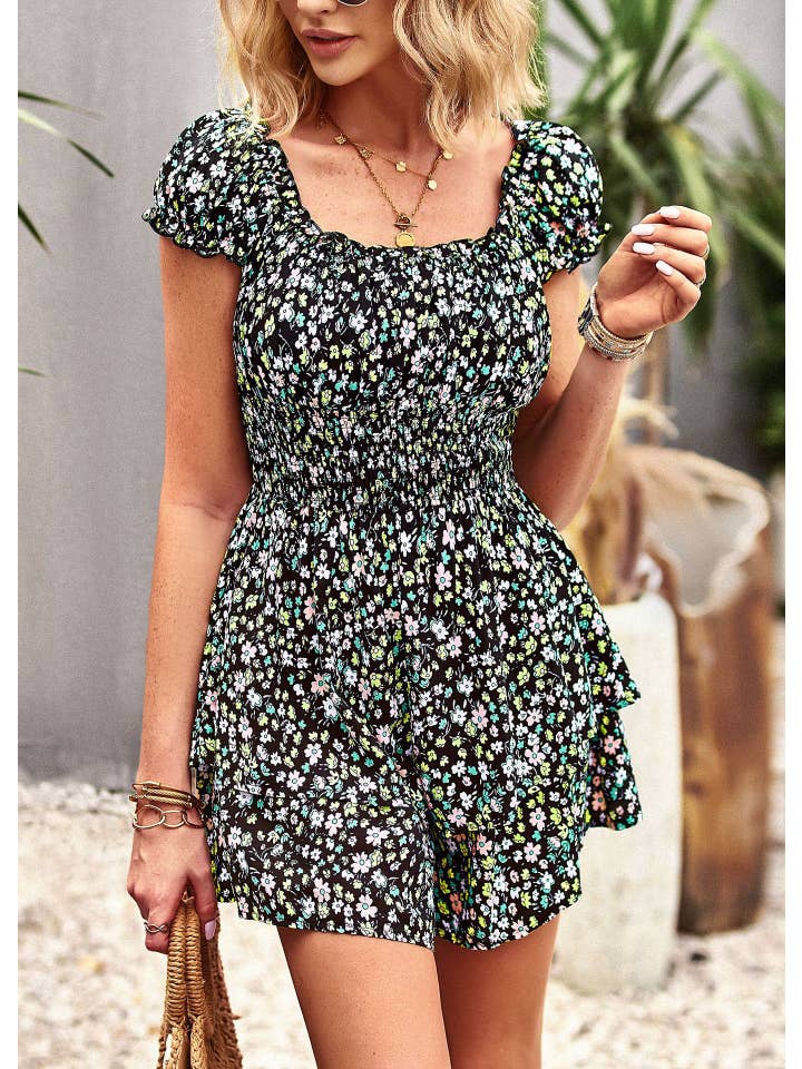 YNIQUE - Wholesale Romper - Women's - Womens Rompers Smocked Ruffle Sleeves Short Outfits Jumpsuit