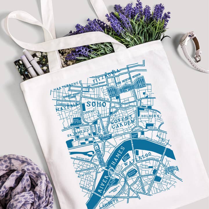 London Map Illustration Tote Bag for wholesale by Love British Lifestyle