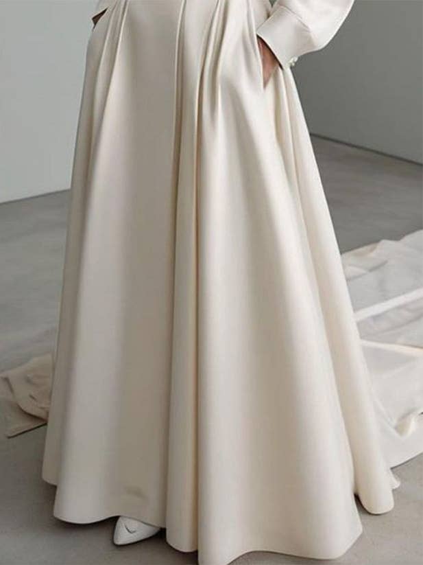 CREAM Long Sleeve No Belt Solid Notch-Collar Maxi for wholesale on Faire