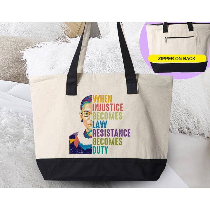 When Injustice Becomes Law - Political RBG Canvas Tote Bag for wholesale by House Of Rodan