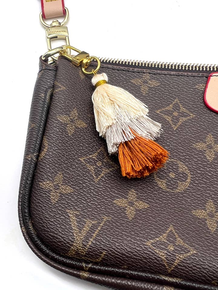 Neutral Brown Macrame Purse Charm Bag Charm Keychain for wholesale by Baubles by B