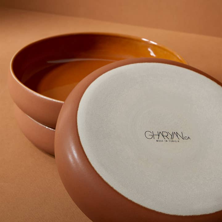 GHARYAN Stoneware & Olive Wood Tableware | Ships from USA - Wholesale Salad Plate - Handmade Stoneware Pasta/Salad Plate | Edan 7.9"13