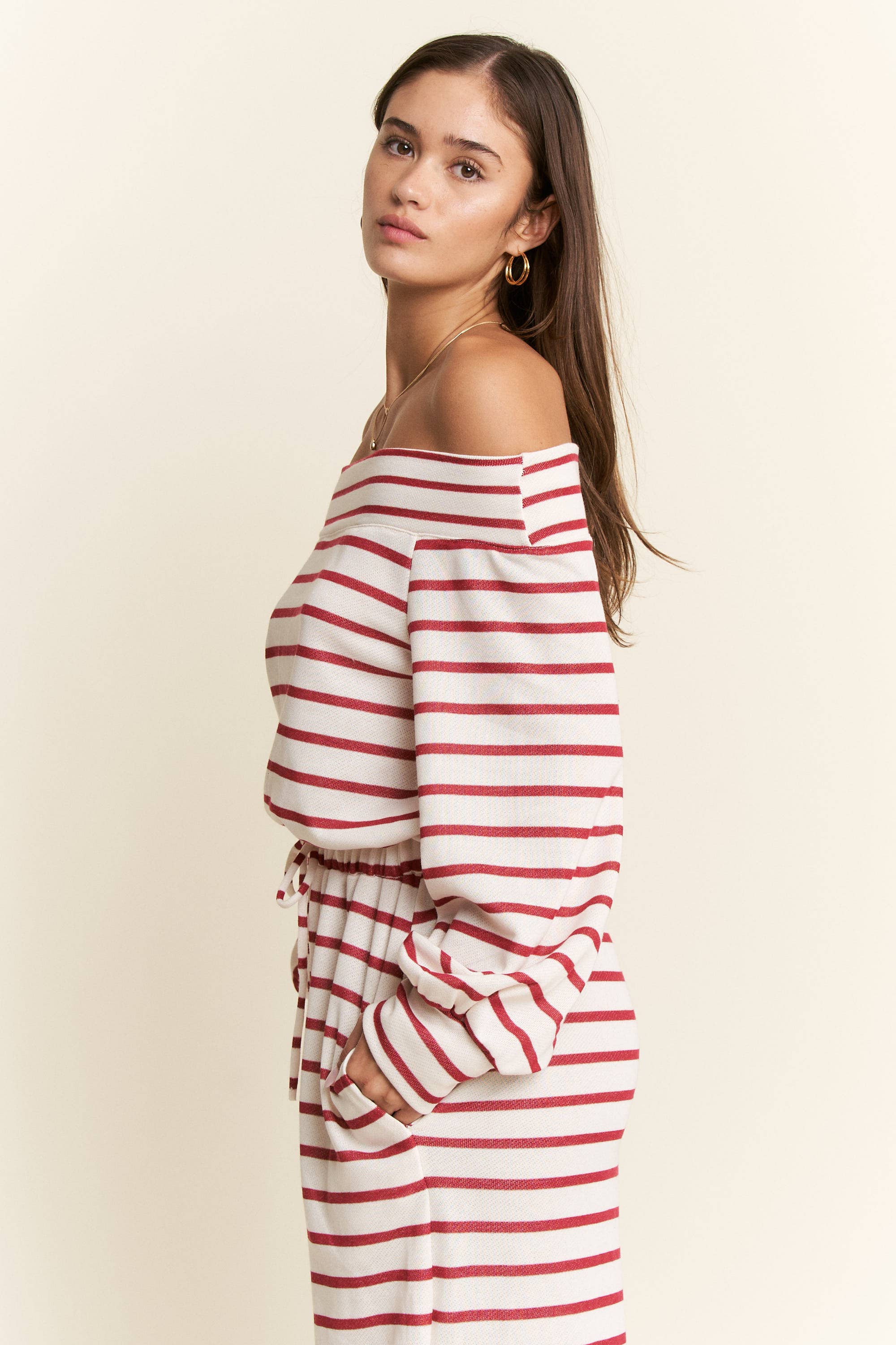 JADE BY JANE PLUS - Wholesale Jumpsuit - Women's - (PLUS SIZE) OFF-SHOULDER STRIPED TERRY JUMPSUIT41