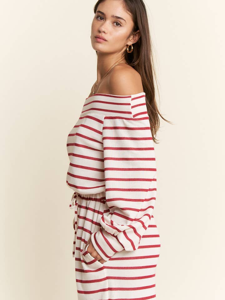 JADE BY JANE PLUS - Wholesale Jumpsuit - Women's - (PLUS SIZE) OFF-SHOULDER STRIPED TERRY JUMPSUIT41