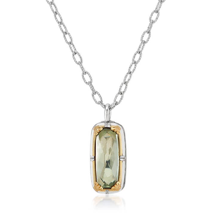 Rectangular Green Amethyst Necklace with 18k Gold Vermeil for wholesale by Anatoli Jewelry