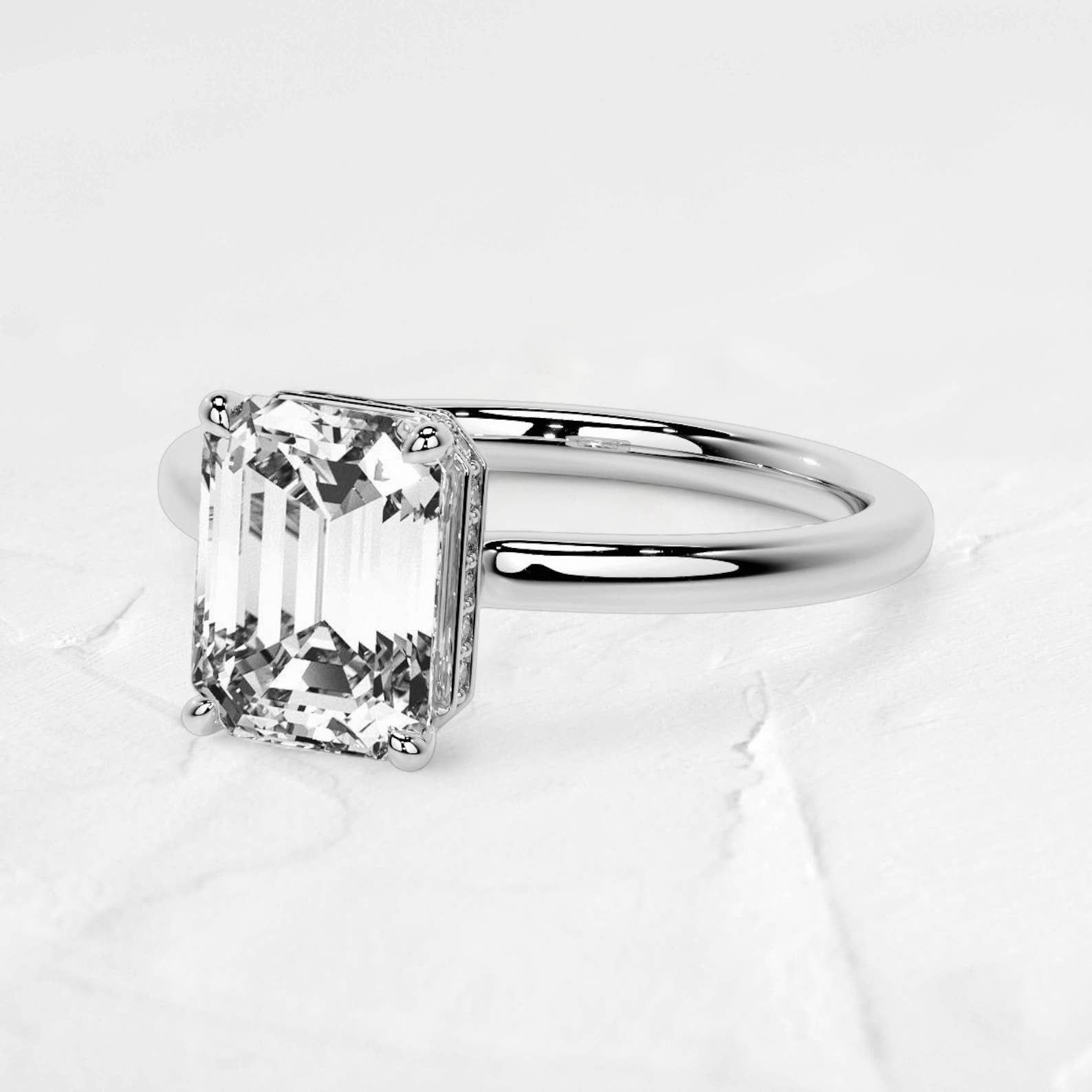 DJOYR - Wholesale Engagement Ring - 1.5CT Hidden Halo Emerald Moissanite Ring in 925 Silver2