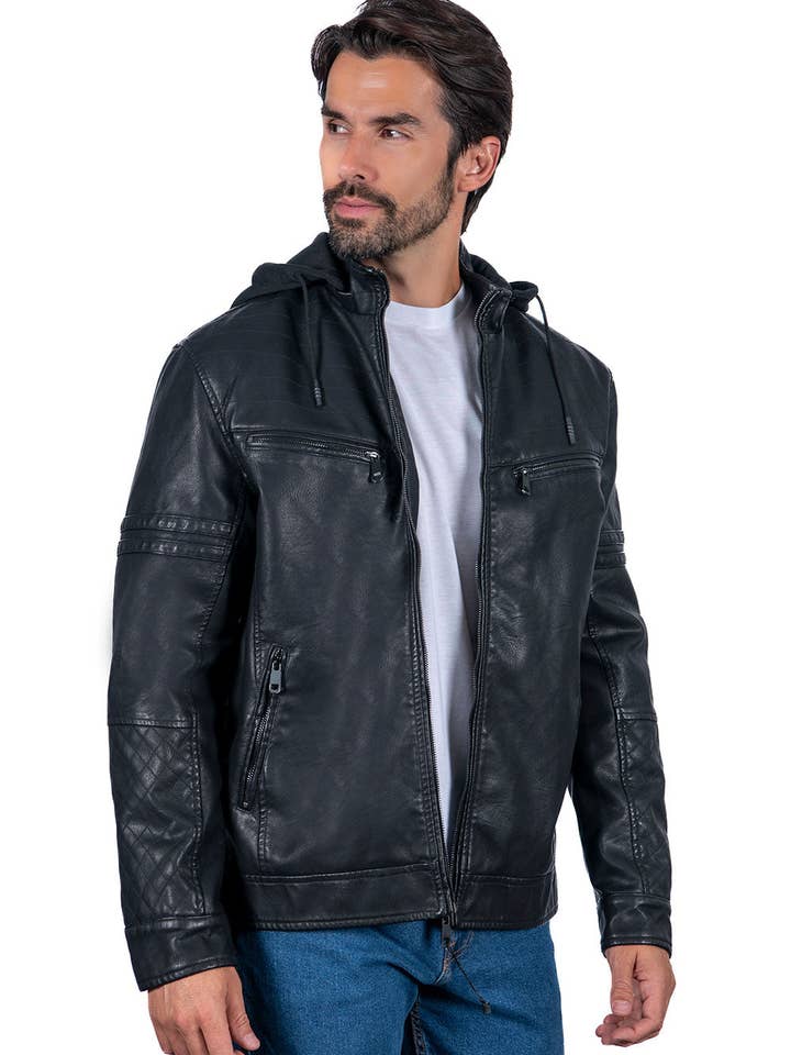 Kapuzenjacken aus PU-Leder für Herren (S-M-L-XL-XXL/4-6-7-4-3) für den Großhandel von PATRONCITO USA INTERNATIONAL, INC