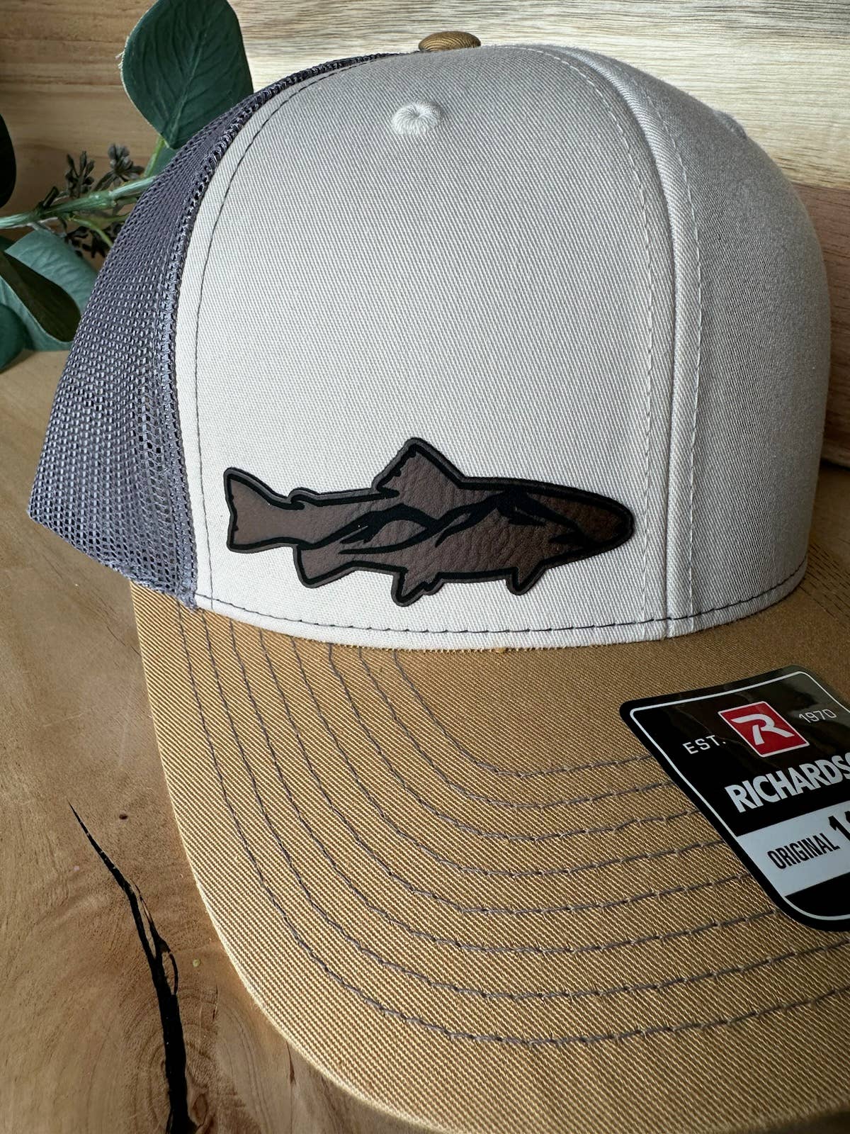 MT ENGRAVED - Wholesale Trucker Hat - Unisex - Fish Outline Leather Patch Hat1