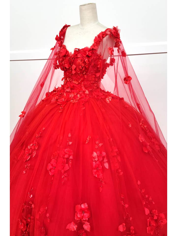 Chicas - Venta al por mayor Vestido de fiesta - Mujer - Vestido de Quinceañera con Flores y Capa Dividida CHF301827