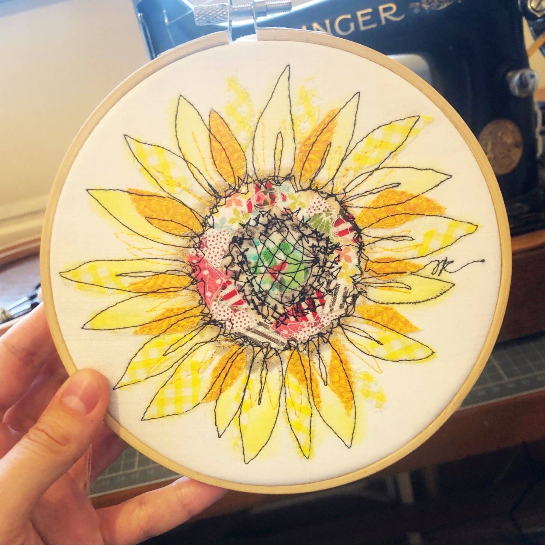 Francesca Kemp Textile Art - Wholesale Everyday Greeting Card - Summer Selvage Sunflower Embroidery Art Card2