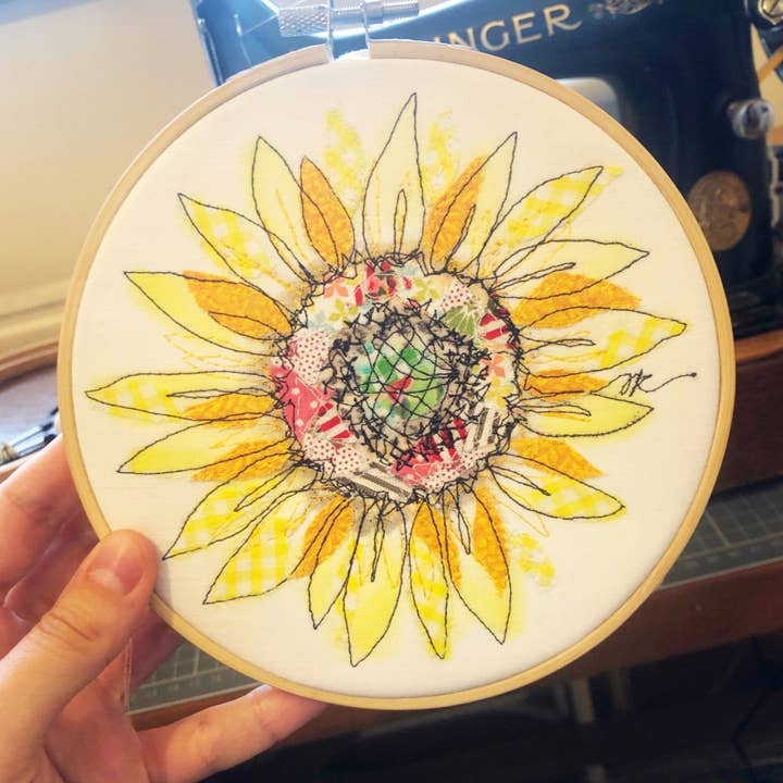 Francesca Kemp Textile Art – wholesale Everyday greeting card – Summer Selvage Sunflower Embroidery Art Card3