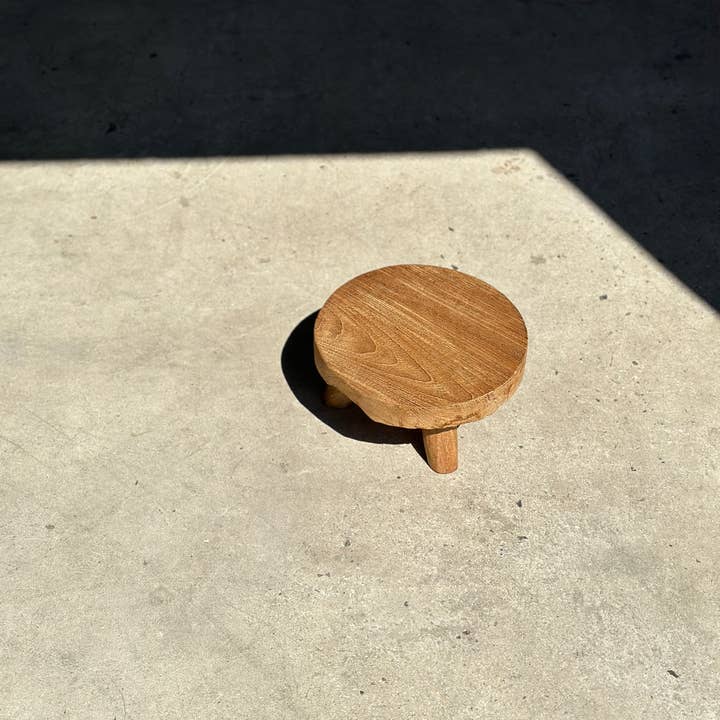 Office Objets - Wholesale Stool - Small low three-legged stool in upcycled blond teak D:30 H:1518