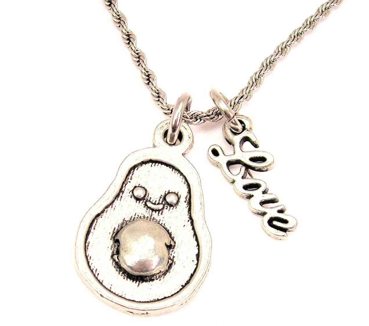 Chubby Chico Charms - Wholesale Pendant/Charm Necklace - Happy Male Avocado With Cursive Love Chain Necklace0