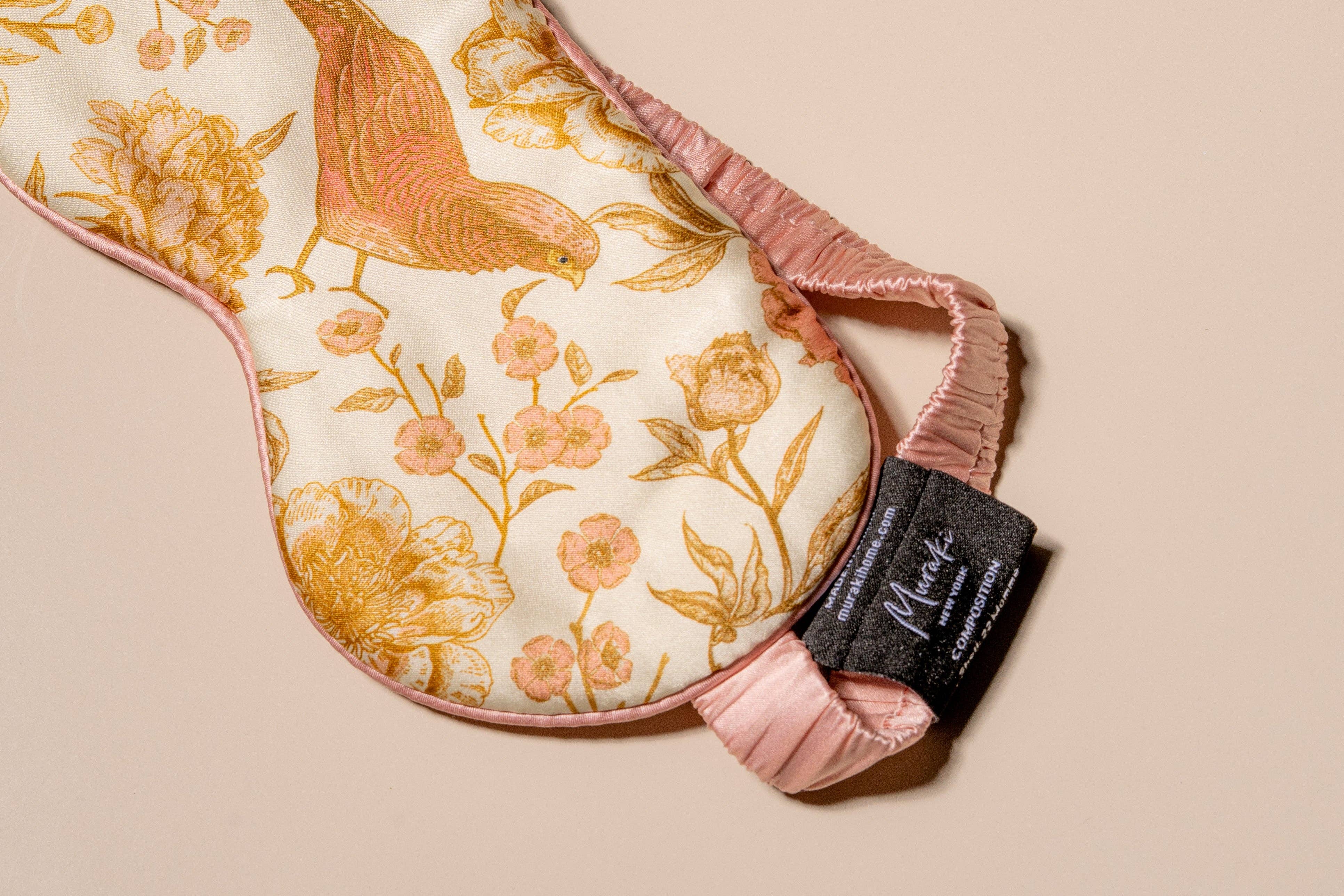 Muraki - Wholesale Sleep/Eye Mask - Pearl Pink Bird Printed Silk Eye Mask3