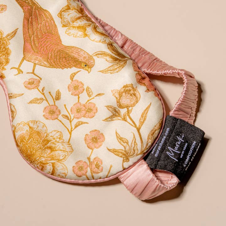 Muraki - Wholesale Sleep/Eye Mask - Pearl Pink Bird Printed Silk Eye Mask3