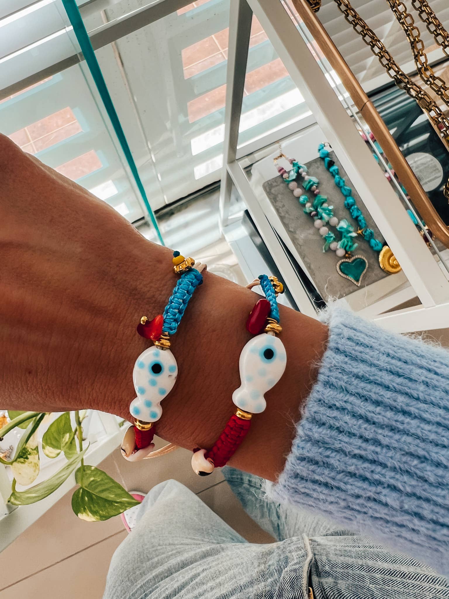 Goupi - Vendita all'ingrosso Bracciale in tessuto/intrecciato - Braccialetto estivo con pesce e occhio, regolabile1