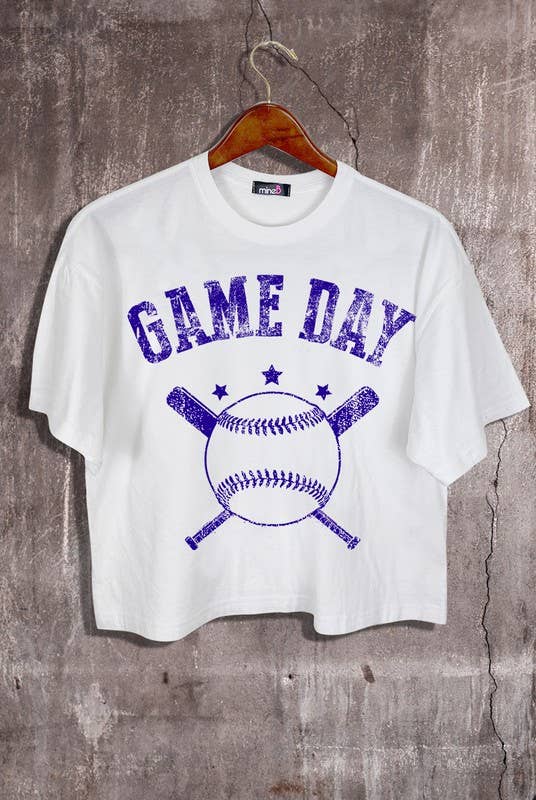 MINEB - Wholesale Screen Printed T-Shirt - Women's - Game Day Baseball Crop Top1