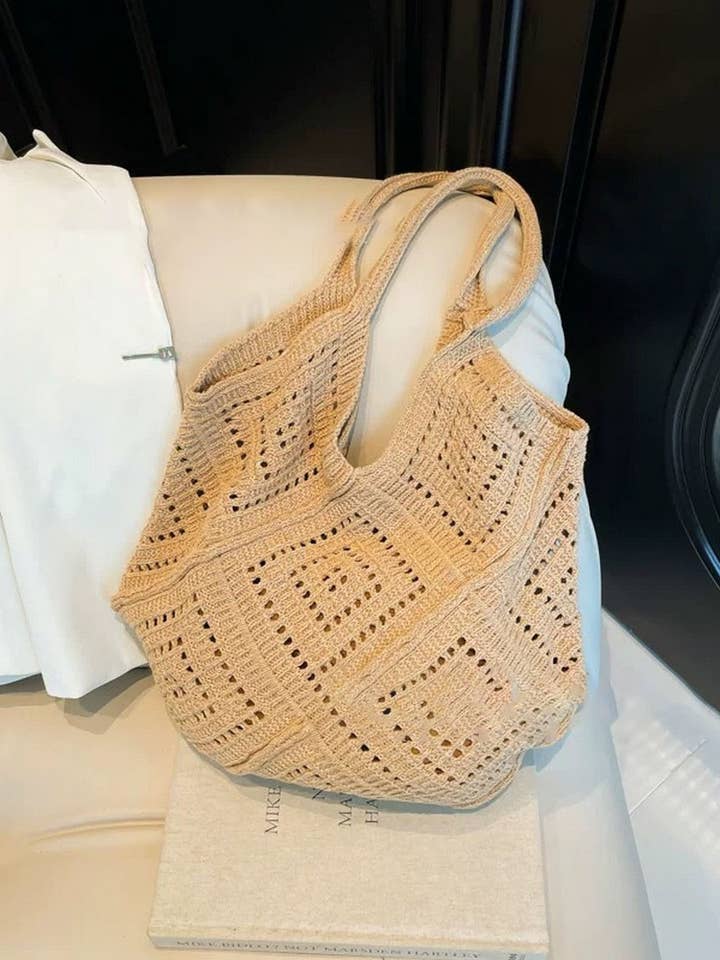 CUAB00627_2025 BOHO KNIT TOTE BAG LARGE CAPACITY HOLLOW BAG for wholesale by NINEXIS