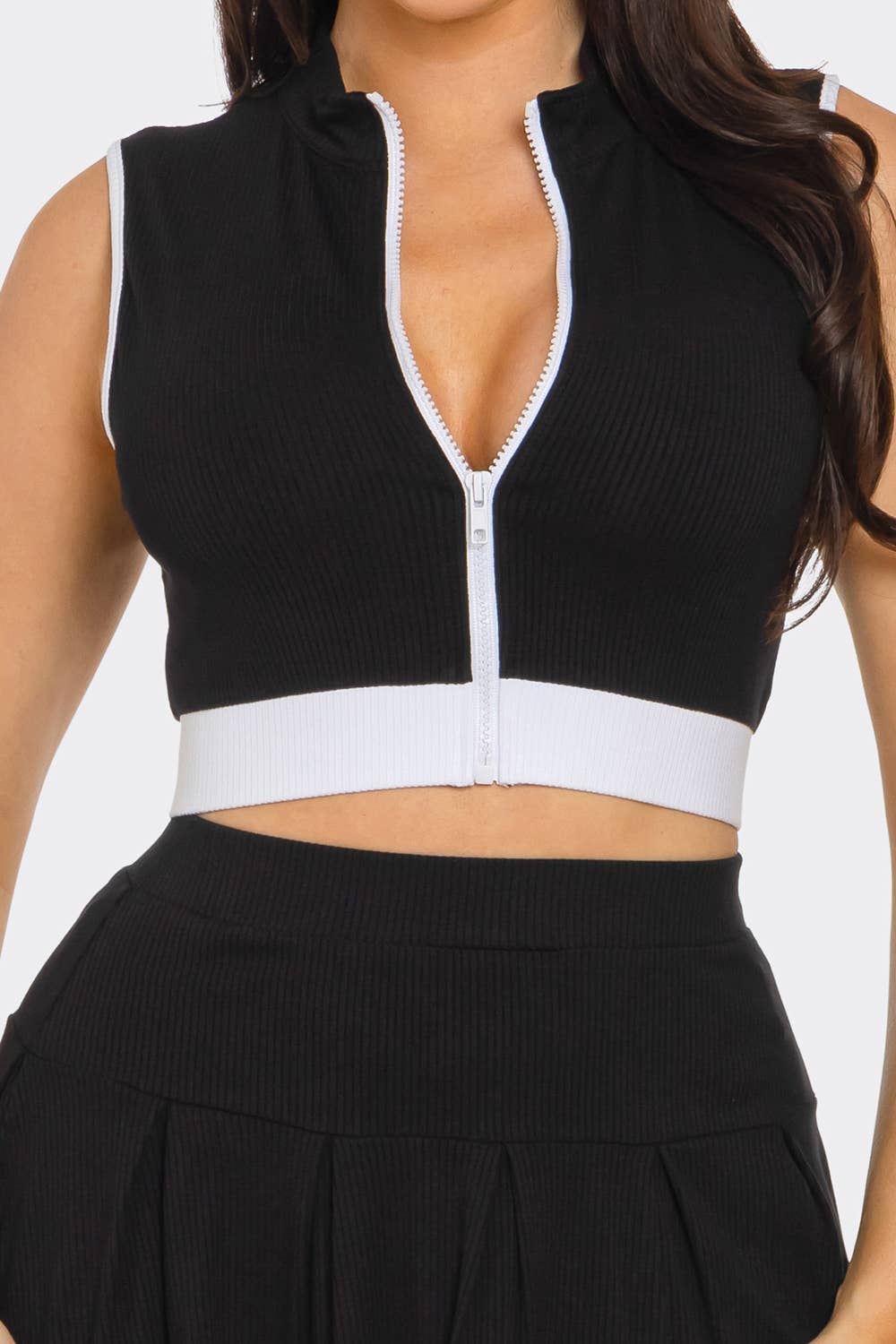 Julia by LoveJ - Wholesale Top & Skirt Set - Women's - Front Zipper Crop Top And Pleated Mini Skirt Set 14