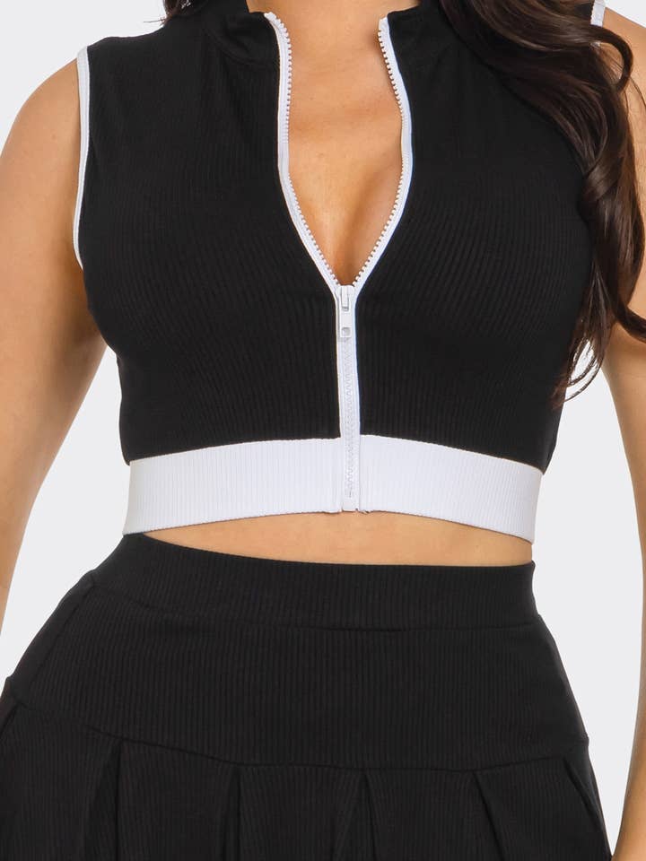 Julia by LoveJ - Wholesale Top & Skirt Set - Women's - Front Zipper Crop Top And Pleated Mini Skirt Set 14