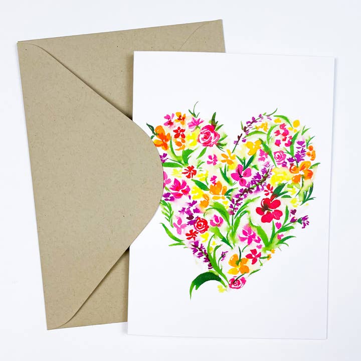 Carte de vœux florale avec cœur pour la vente par Aaryn West