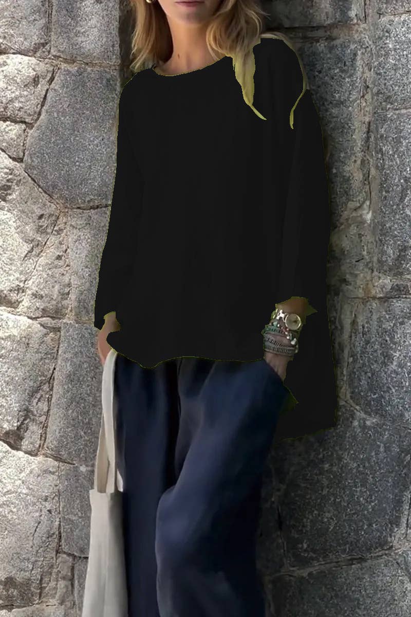 Lily Clothing - Wholesale Blouse - Women's - Nine-quarter sleeve round-neck cotton linen top4