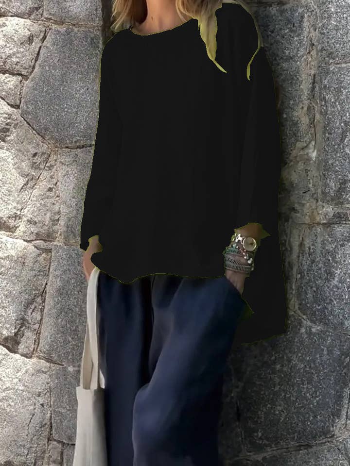 Lily Clothing - Wholesale Blouse - Women's - Nine-quarter sleeve round-neck cotton linen top4