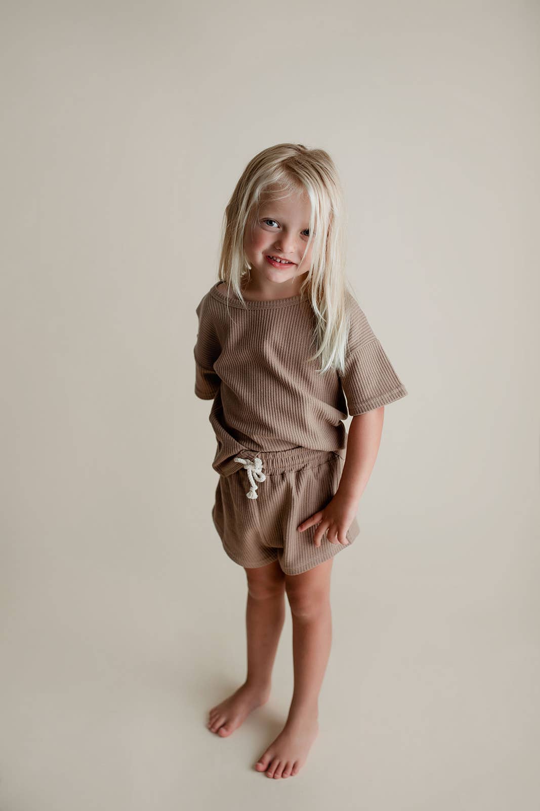 Three Little Tots - Wholesale Top & Short Set - Kids - Cocoa Sands Neutral Summer Waffle Toddler Top & Bottom Set28