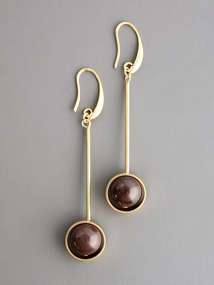 CHRE55 Geometric brown agate and brass earrings for wholesale by David Aubrey Jewelry