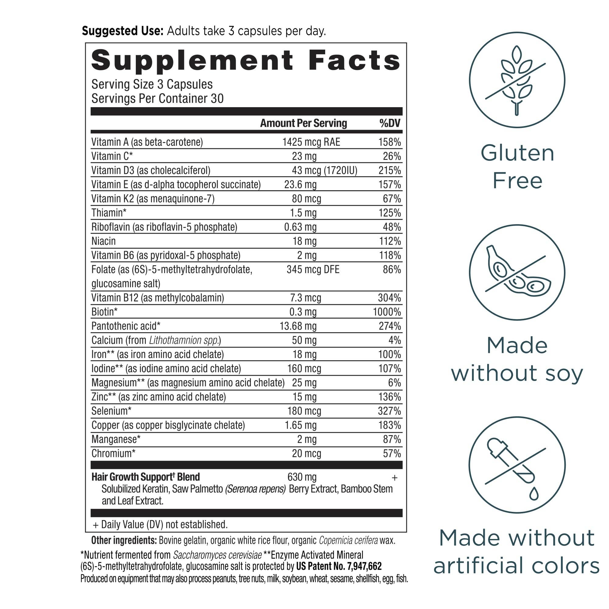 Ancient Nutrition - Vente Supplément oral/vitamine - Multivitamines pour la croissance des cheveux | Gélules (90 gélules)1