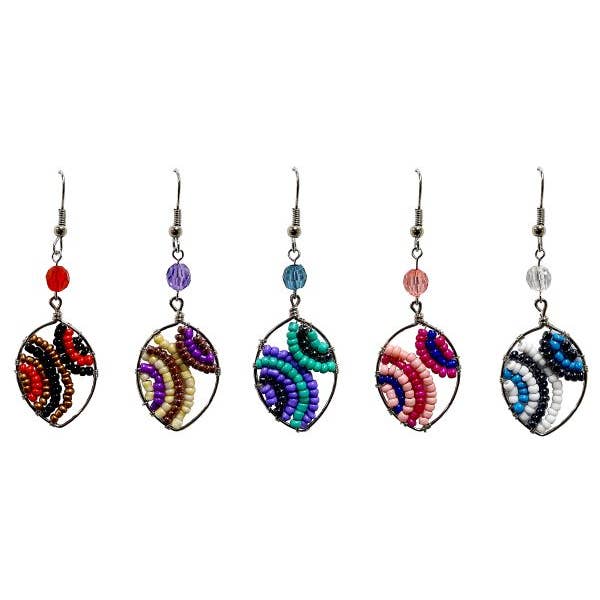 Oval Shaped Guatemalan Crystal Beaded Metal Dangle Earrings for wholesale by Pichincha